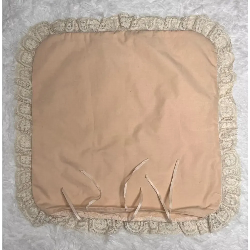 Vintage 1930s–1940s Ivory Lace Boudoir Pillow 21x21 Handmade Cottagecore
